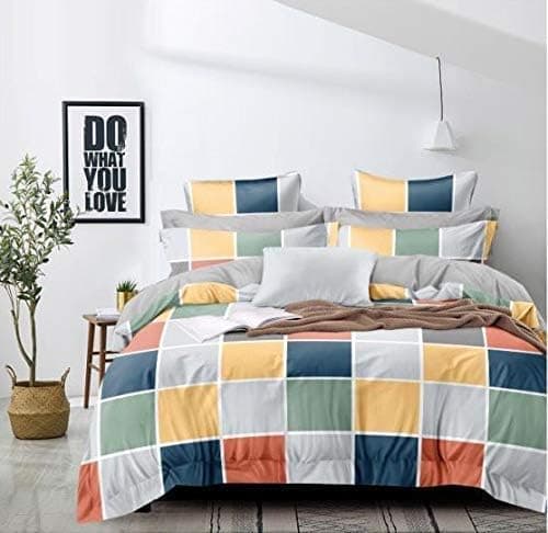 TIB Glace Cotton 144 TC All Around Elastic Fitted Bedsheets For Double Bed | Bedsheet For Queen Size Bed With 2 Pillow Covers (60X78X8 Inch Or 152X198X20 Cm) Box Multi