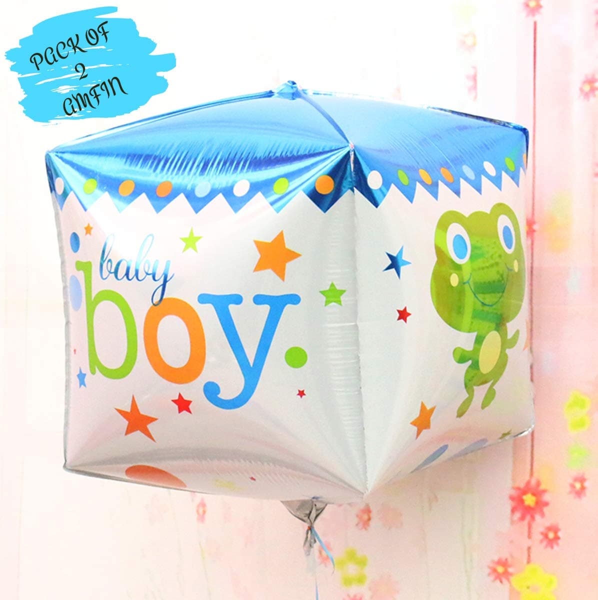 AMFIN® (Pack of 2) 24 Inch Baby Boy Cubic Foil Balloons/Baby Boy Balloons for Decoration/Baby Boy Theme Party Decoration Baby Shower Decoration Items - Blue