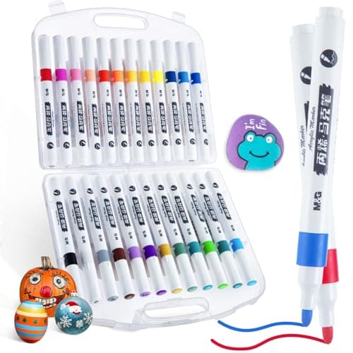 MG 24 Colors Acrylic Paint Pens Markers Stocking Stuffers Paint Pens for Art Craft Supplies Eggs Rock Fabric Wood Coloring Books for Stocking Stuffers Artist Gifts
