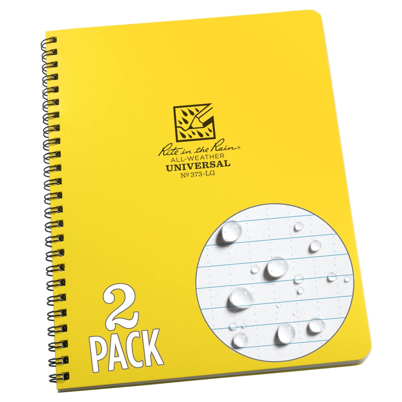 Rite in the Rain Weatherproof Side Spiral Notebook 6625 x 85 Yellow Cover Universal Pattern 2 Pack No 373LGL2