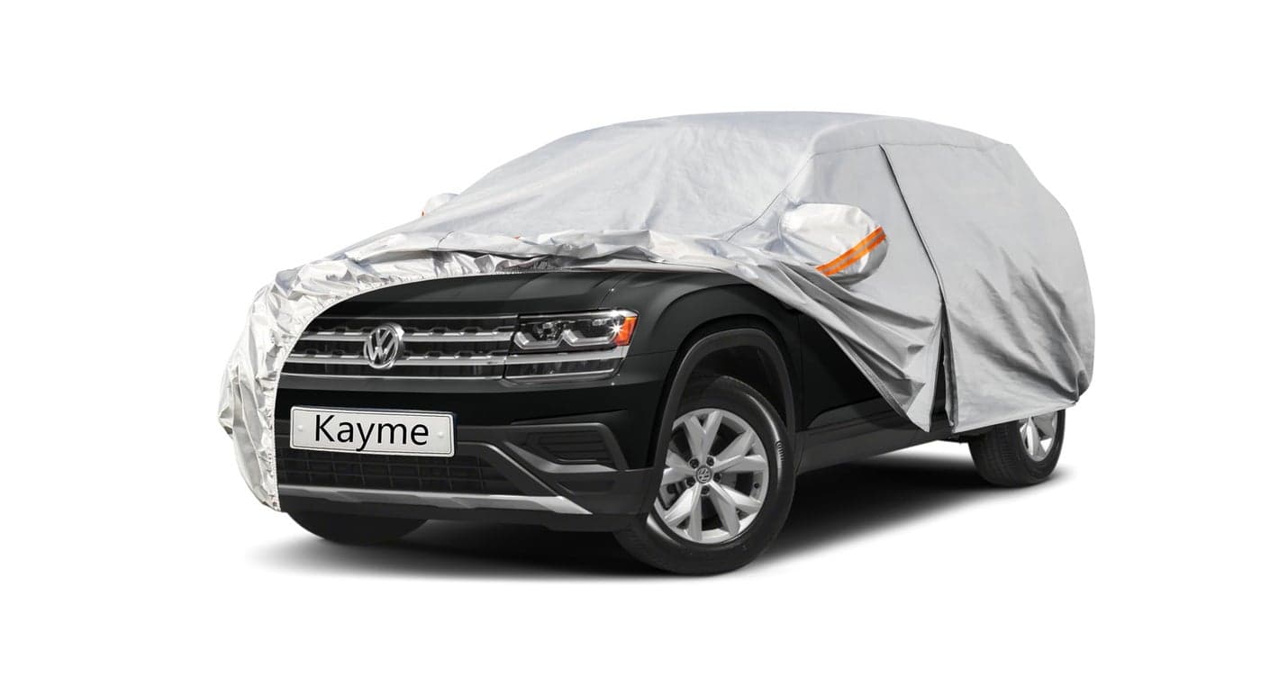 Kayme 6 Layers SUV Car Cover Custom Fit for VW Volkswagen Atlas (2017-2025) Waterproof All Weather for Automobiles, Outdoor Full Cover Rain Sun UV Protection.Silver