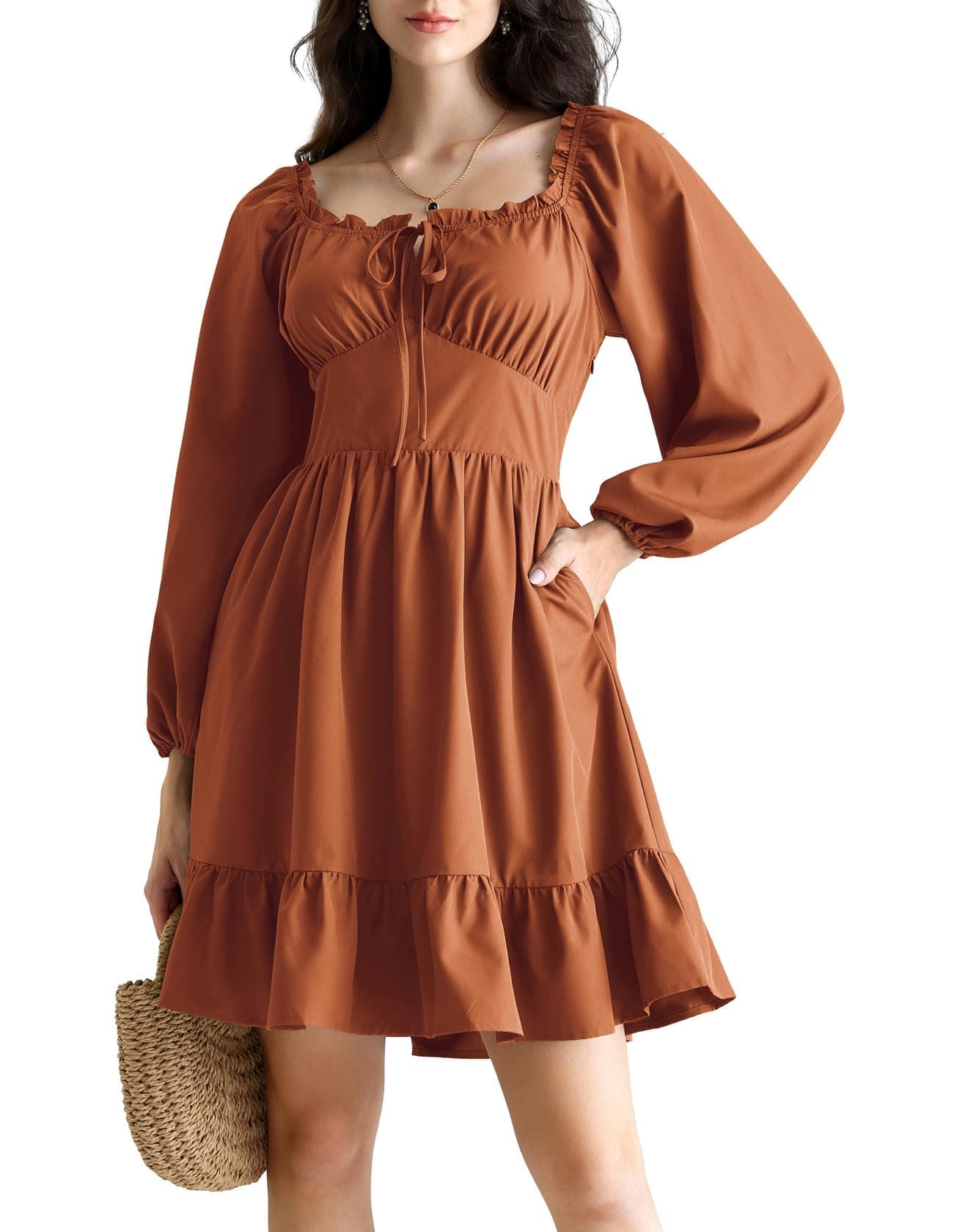 Scarlet Darkness Renaissance Dress Long Sleeve Off The Shoulder Dresses for Women Corset Dress Red-Brown S