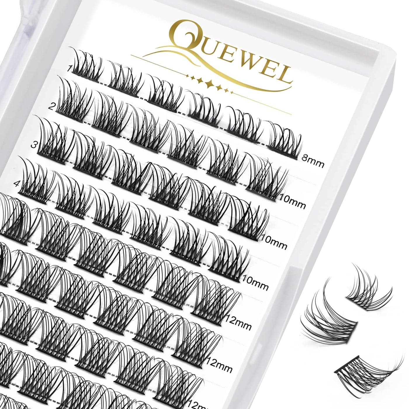 QUEWEL Cluster Lashes 72 Pcs Wide Stem Individual Lashes CD Curl 816mm Length DIY Eyelash Extension False Eyelashes NaturalMega Styles Soft for Personal Makeup Use at Home NaturalCMIX816