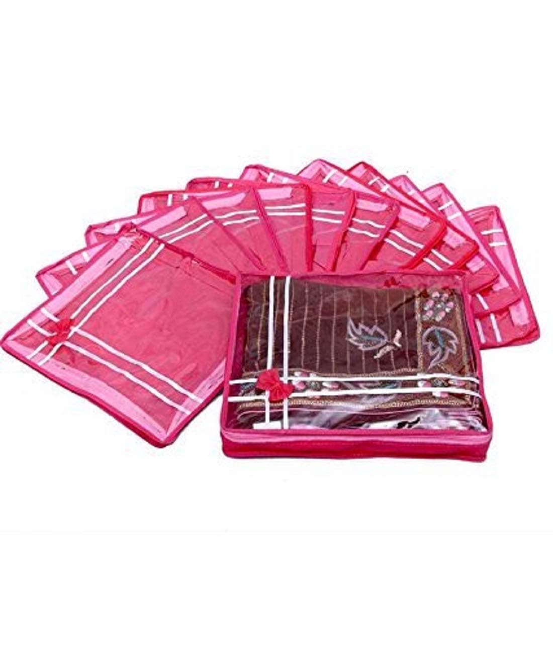 Kuber Industries PVC 12 Pieces Single Packing Saree Cover Pink
