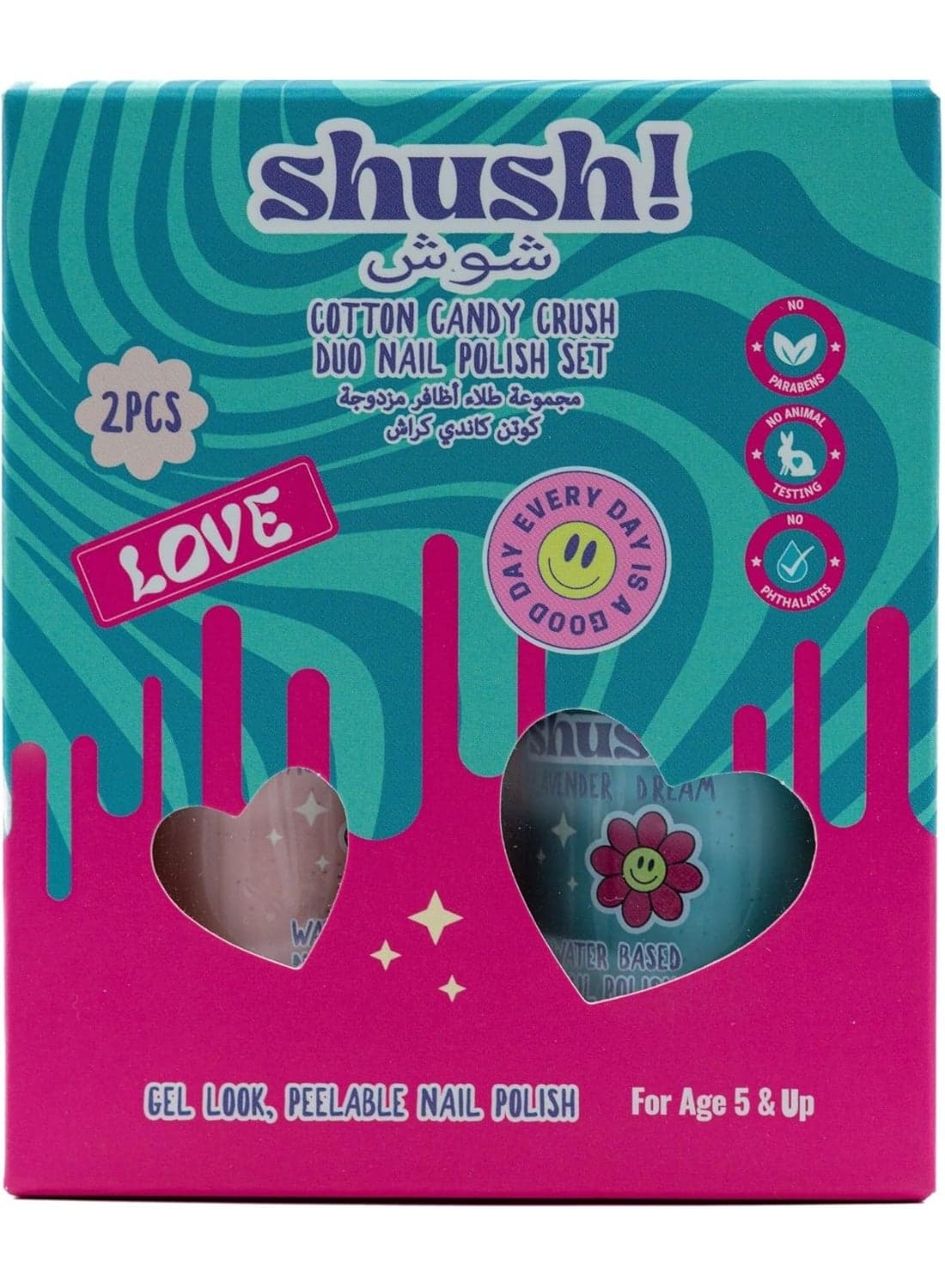 Shush! Cotton Candy Crush Duo Nail Polish Set (2‑Colours) – Age 5+
