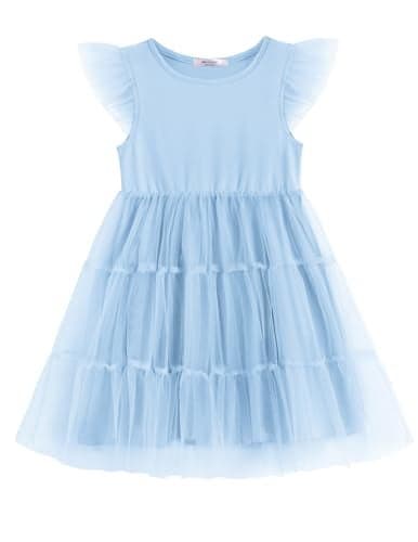 Arshiner Toddler Tutu Dress Girls Light Blue Tulle Dresses Ruffle Tiered Swing Twirly Summer Sundress Size 5