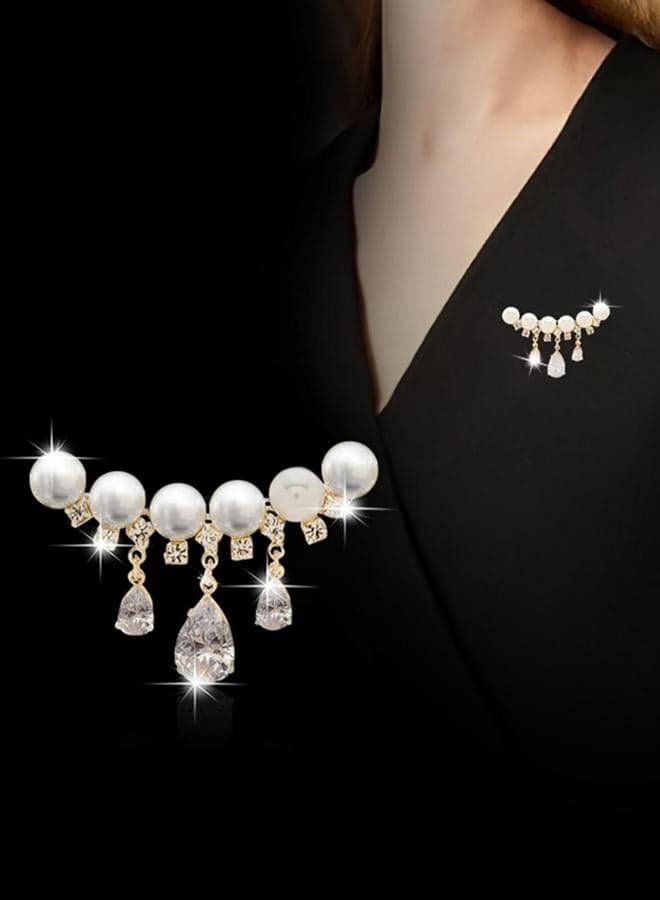 Women Gold Faux Pearl Rhinestone Brooch