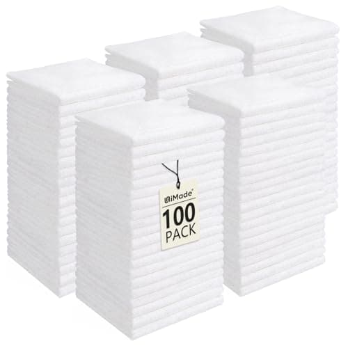 UNIMADE Washcloths Bulk - 100 Pack - Face Towels (12" x 12"), Highly Soft Wash Cloths and Hand Towels, Fast Drying Multi-Purpose Microfiber Cleansing Cloths for Bathroom, Hotel, Spa, and Salon - White