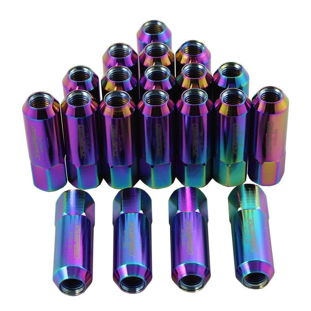 JDMSPEED Neo Chrome 60MM Aluminum Extended Tuner Lug Nuts Replacement for Wheel Rims M12X15 20PCS