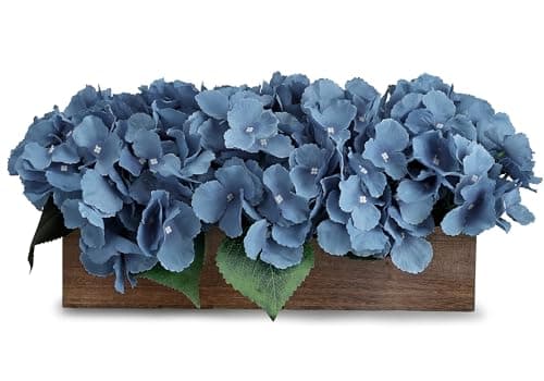 Scawim PreMade Flower Table Centerpiece Artificial Hydrangea Arrangements Centerpieces Fake Flowers Decor Wood Tray with Faux Flower Wedding Room Kitchen Farmhouse Indoor Office PartyNavy Blue