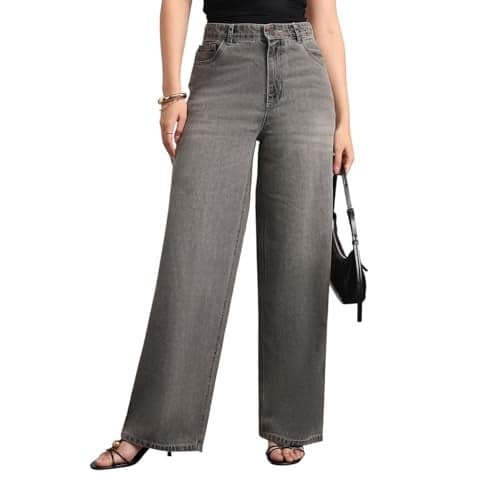 Urbano Fashion Women's Light Grey High Rise Loose Baggy Fit Washed Jeans Non-Stretchable (womjeanbagwhsk-lgrey-28)