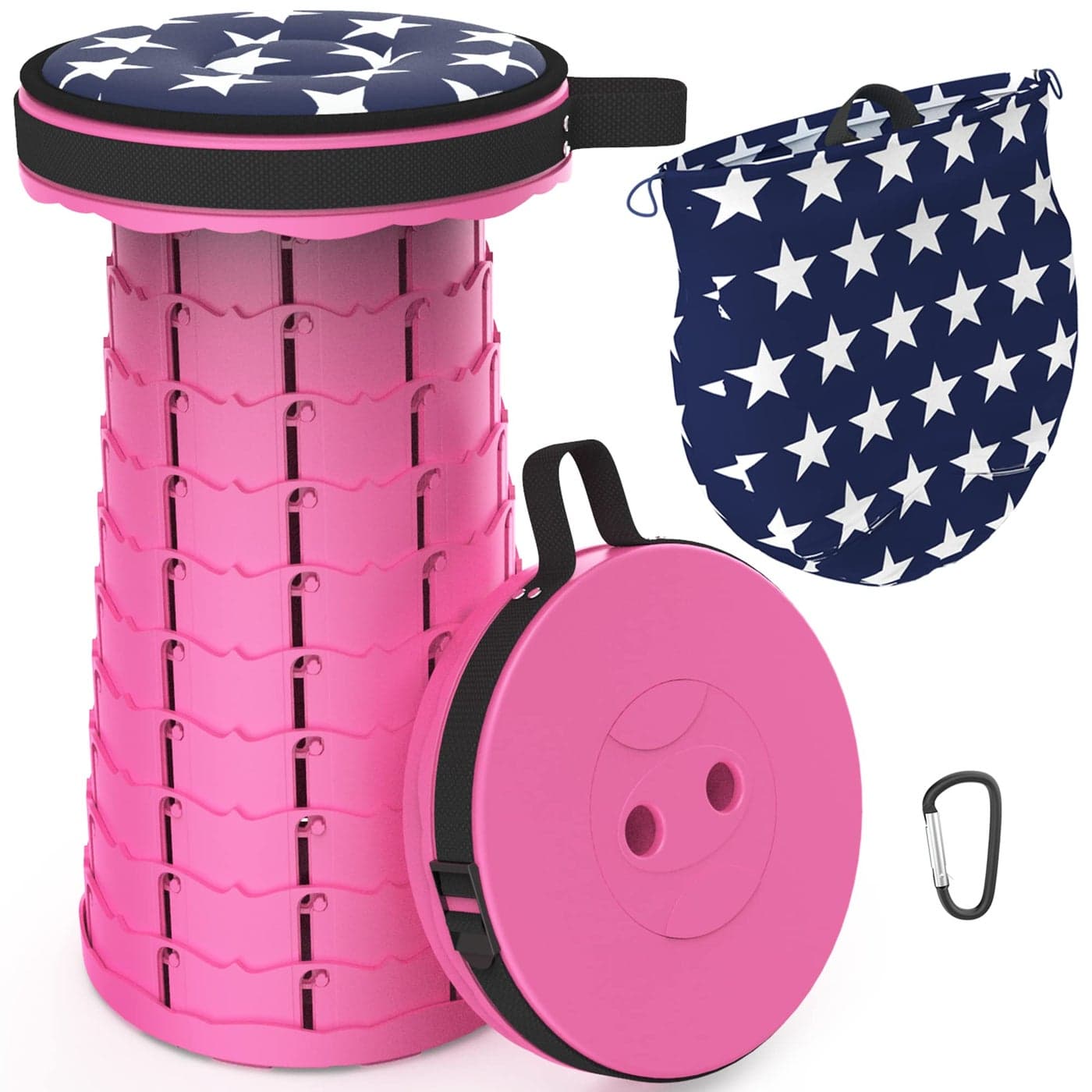 ALEVMOOM Portable Telescoping Stool Collapsible Stool with Cushion Bag Retractable Folding Stool for Adults Foldable Seat Sturdy Capacity 440 lbs for Camping Fishing Hiking BBQ