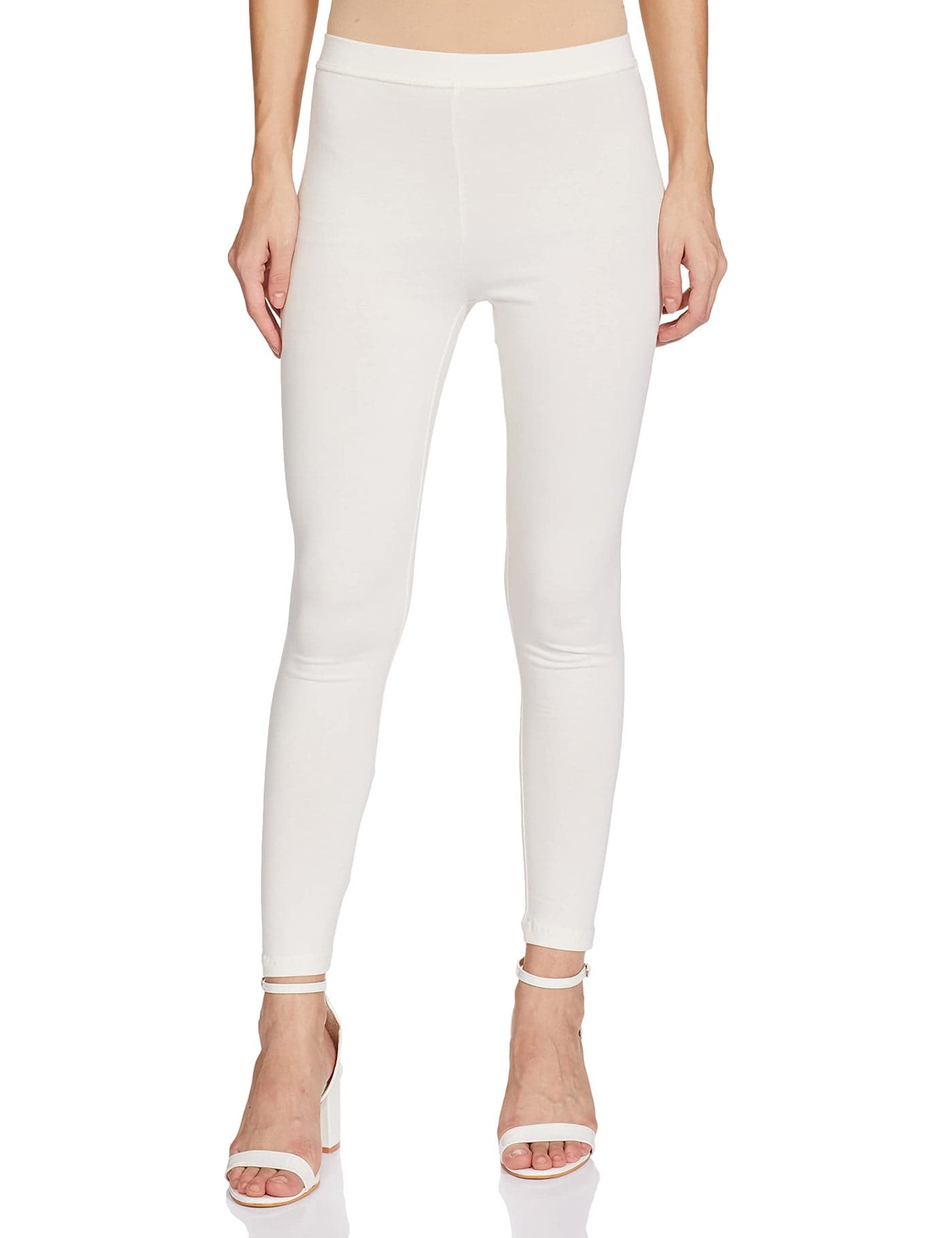 Max Women Solid Ankle-Length Regular Mid Rise Leggings (Noosal21Ow_Off White_XL)
