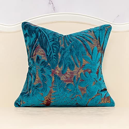 Alerfa 18 x 18 Inch Light Blue Square Maple Leaf Pillow Embroidery Cut Velvet Cushion Case Luxury Modern Lumbar Throw Pillow Cover Decorative Pillow for Couch Sofa Living Room Bedroom Car
