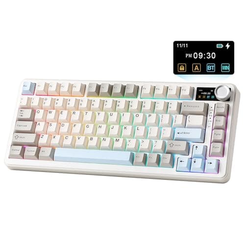 YUNZII B75 PRO MAX QMK/VIA Wireless Mechanical Keyboard,75% Layout with Screen and Knob,Custom Hot Swap Gasket,Creamy Pre-lubed Switches,Bluetooth/Type-C/2.4G for Win/Mac (Beige,Cocoa Cream V2 Switch)