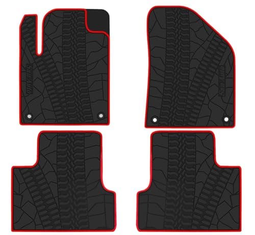 San Auto Car Floor Mat for Jeep Cherokee 2014-2023 (Not for Grand Cherokee) Custom Fit Rubber Auto Liners Set All Weather Protection Heavy Duty Black Red