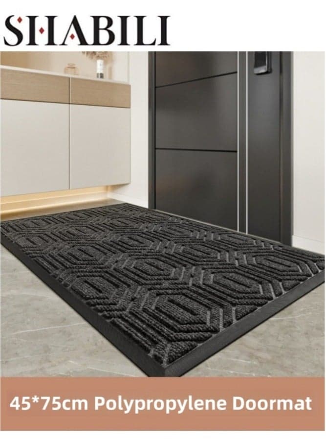 Black Polypropylene Doormat 45x75cm Shoe Scraper Floor Mat with Anti Slip Rubber Back Indoor Welcome Mat for Front Door Bathroom Kitchen Living Room and Bedroom Fast Drying and Durable