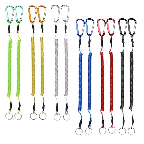 BB Hapeayou Fishing Lanyard (12pcs) Heavy Duty Retractable Coiled Tether with Carabiner for Pliers, Boating, Tools (Multicolor)