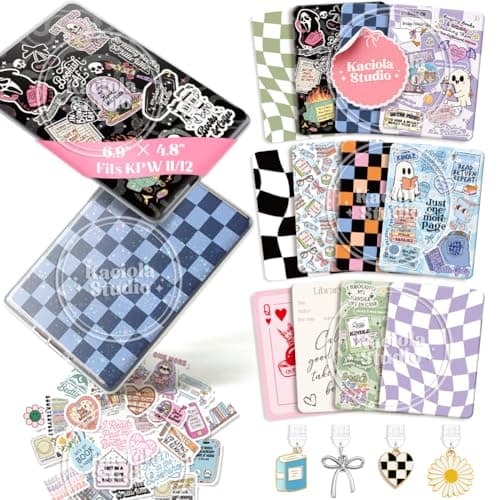 Kaciola 12PCS Inserts Cardstock for Ereader 50PCS Stickers for Clear Case Insert 69x48 Bookish Girlie Theme Inserts Compatible with Paper White11th12th Gen EReader Gift for Booklover Reader