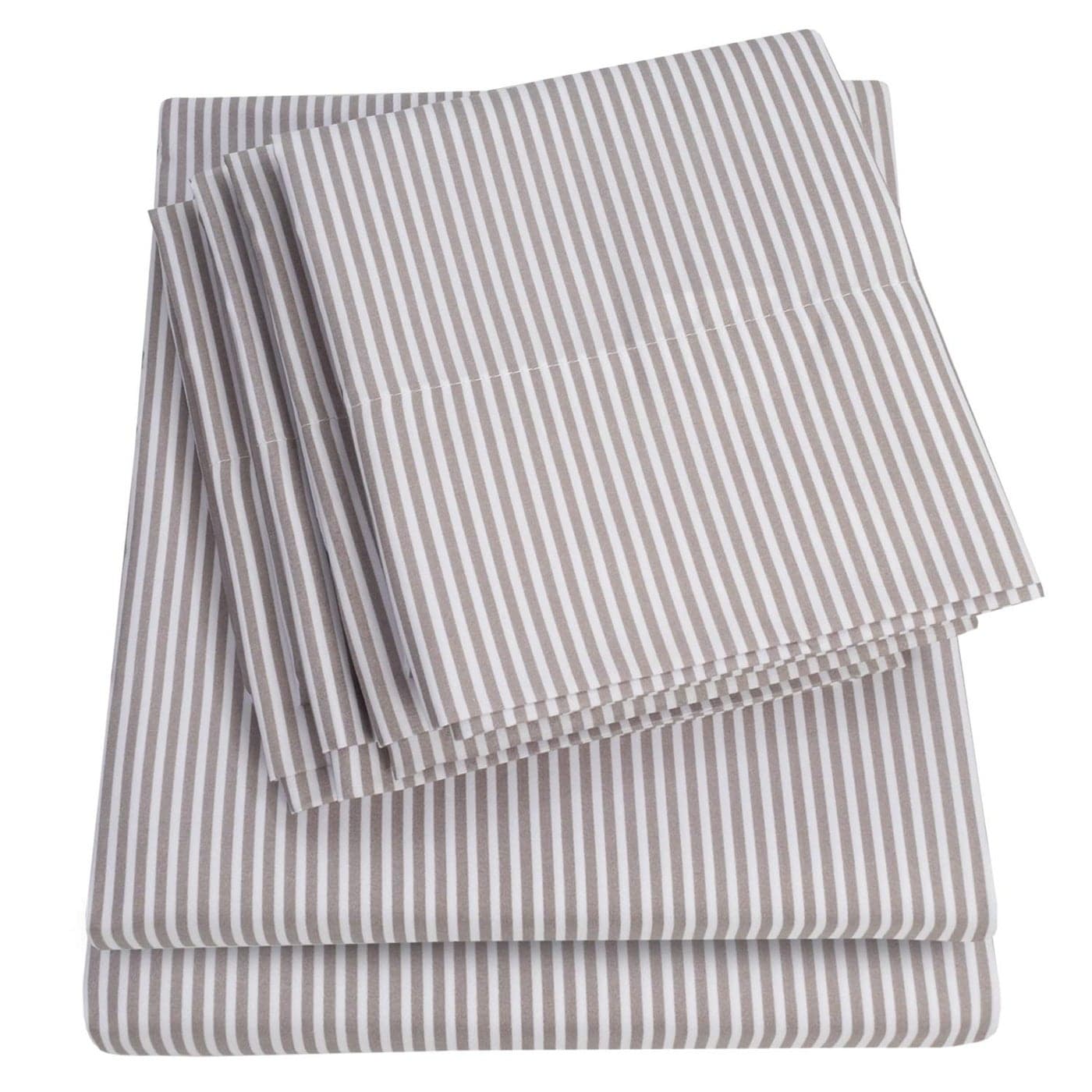Cal King Size Bed Sheets 6 Piece 1500 Supreme Deluxe Collection Deep Pocket Ultra Soft California King Sheet Set Bedding 2 Extra Pillow Cases California King Classic Stripe Gray
