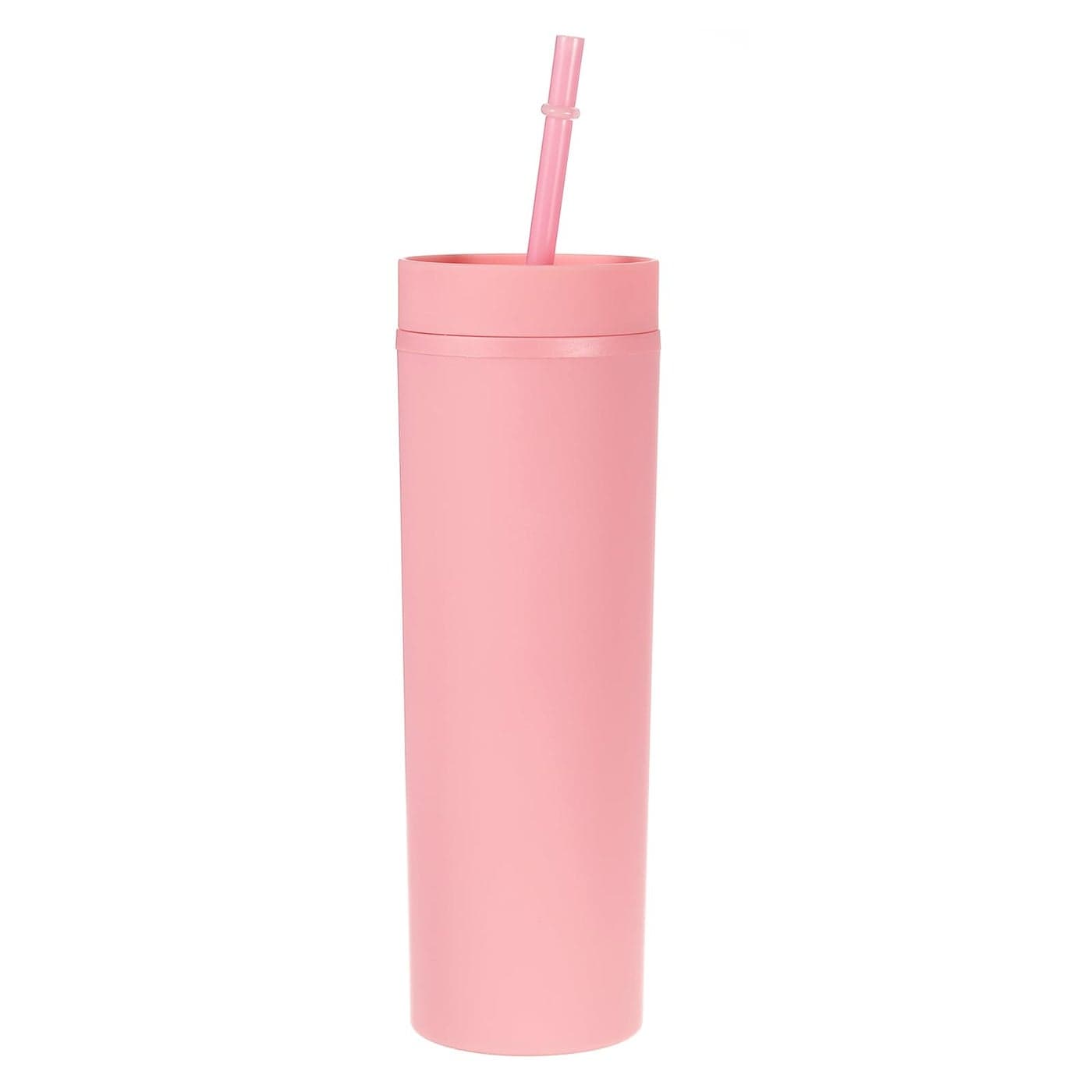 uxcell Skinny Tumbler with Lids and Straws 16Oz Matte Pink Skinny Tumbler Bulk Reusable Pastel Acrylic Tumbler Double Wall Plastic Tumbler for Cold Hot Drinks Coffee DIY