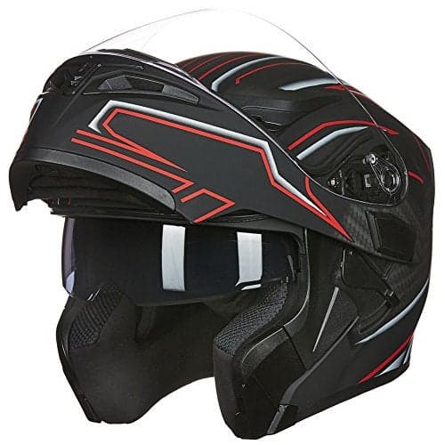 ILM Motorcycle Dual Visor Flip up Modular Full Face Helmet DOT 6 Colors Model 902 (S, Black RED)