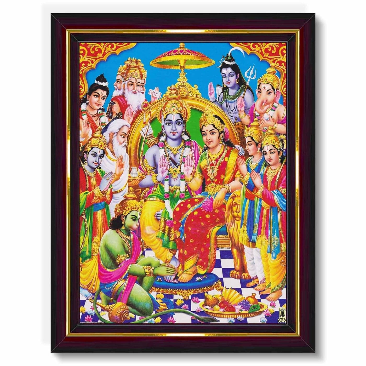 Pavan Photo Laminations Ram Darbar Lord Shri Rama Sita Parivar Family Wall Painting Framed Home Decor WoodMatteBrownBig Size10 x 12 Inch B745M