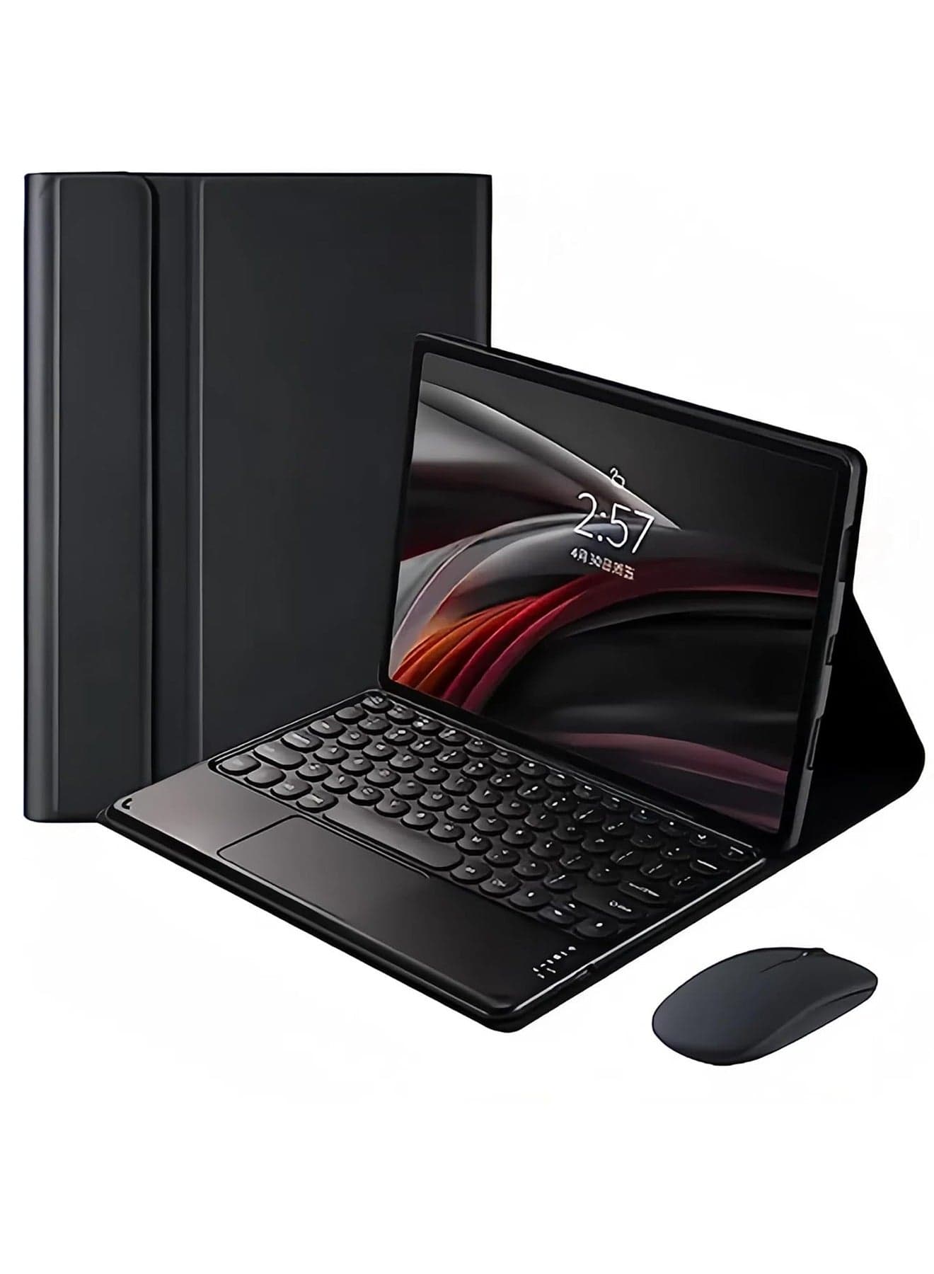 Arabic and English Touchpad Keyboard Case for Xiaomi Redmi Pad Pro 12.1 2024/Xiaomi Poco Pad 12.1 2024 Tablet with Cute Round Key Wireless Detachable TouchPad Keyboard Mouse (Black)