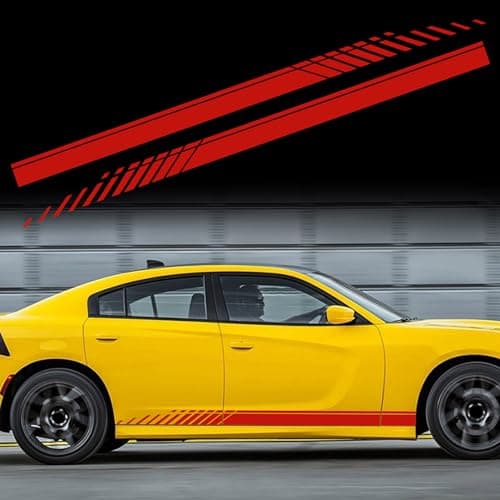 TOMALL 2Pcs 74 Car Body Side Stickers Racing Sports Stripe Decals for Car Universal Vinyl Waterproof Decal Dcoration Accessories Graphic Decals for Truck SUV OffRoad Vehicles Decorations Red