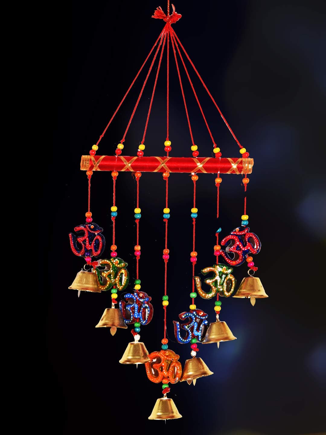 DreamKraft Handcrafted OM V-Shape Door Hanging Wood Windchime (77 CM, Multicolor) - Beadwork and Musical, Housewarming Decoration and Gift Purpose