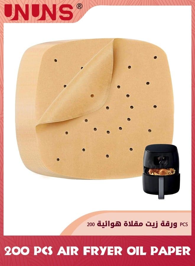 Air Fryer Disposable Paper Liner,200 Pcs Non-stick Oil-proof Water-proof Air Fryer Liners,Food Grade Airfryer Parchment Paper For Frying Baking Cooking Roasting,Wood Color 6.5Inch Square