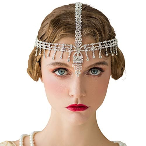 SWEETV 1920s Headband Great Gatsby Headpiece Rhinestone 1920s Headband Flapper Hair Accessories for Costume Party Head Cap