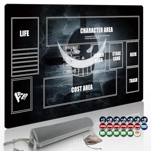 Extalas Playmat for One Piece Card Game 24x14 Inches with NonSlip Rubber Zones Design a Professional Storage Bag Included Plus a LimitedTime Gift of a Set of 20 Damage Counters Black2