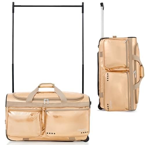 Fanwoli 28" Competition Bag with Garment Rack | Prism-Glowing Collection | Waterproof Iridescent Fabric | Ideal Dance Duffle Bag for Dancer Cheerleader | Limited Edition Rose Gold