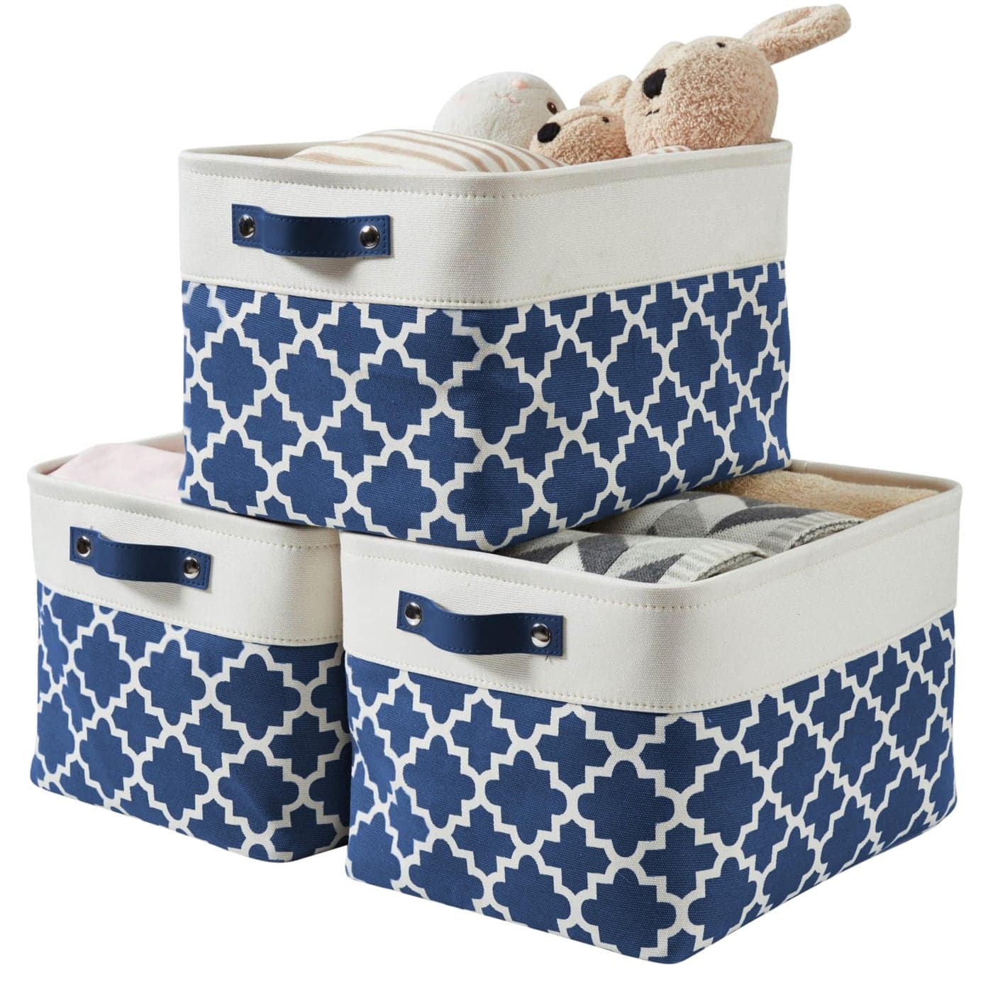 DECOMOMO Blue Storage Bins Fabric Storage Baskets for Shelves Linen Closet Organization Toys Nursery Blue Patterns Large 3 Pack