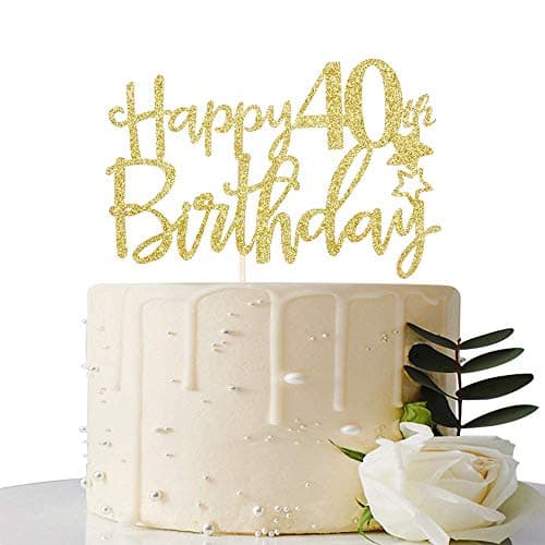 Festiko®Gold Glitter Happy 40th Birthday Cake Topper,Hello 40, Cheers to 40 Years,40 & Fabulous Party Decoration