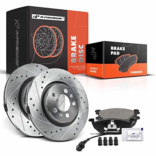 A-Premium 11.02 inch (279.7mm) Front Drilled and Slotted Disc Brake Rotors + Ceramic Pads Kit Compatible with Select Volkswagen Models - Jetta 2000-2006, Jetta City 2007-2009, Golf, Golf City, Beetle