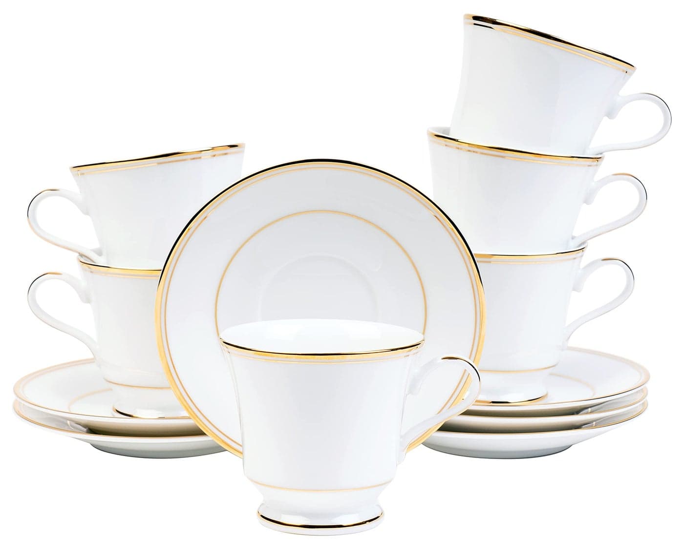 Dankotuwa Premium 24k Gold Tea Coffee Cup and Saucer Set for 6 (12 Pcs, 210ml) | Fine Porcelain Luxury Tableware | Vegan, Scratch Resistant, Gift for Diwali, Wedding Housewarming (Infinity Gold)