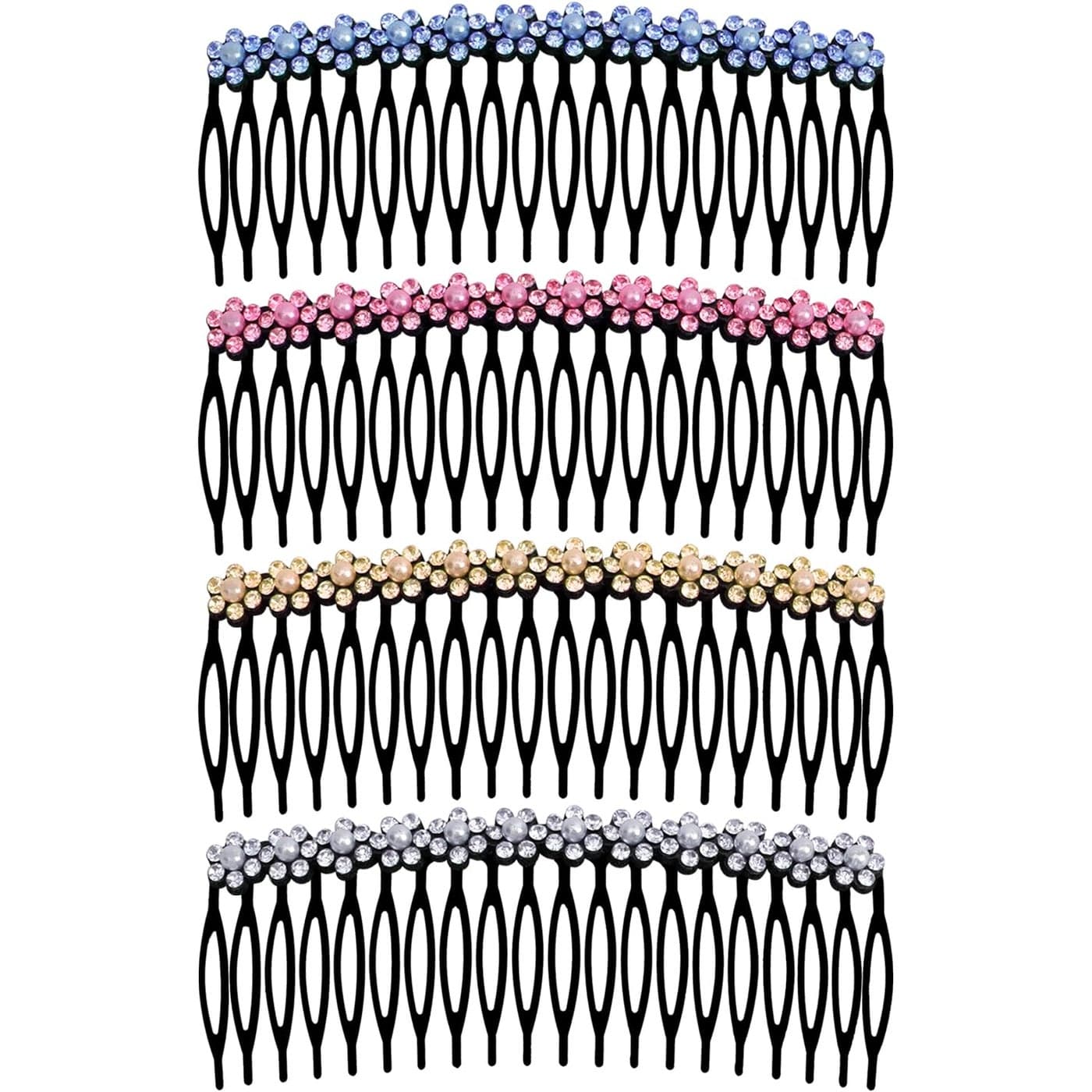 Metal Side Hair Comb with Rhinestone and Pearls for French Twist Bangs Hair Pin Clips Hair Accessories Decorative Comb for Women Kids Girls 4pcs