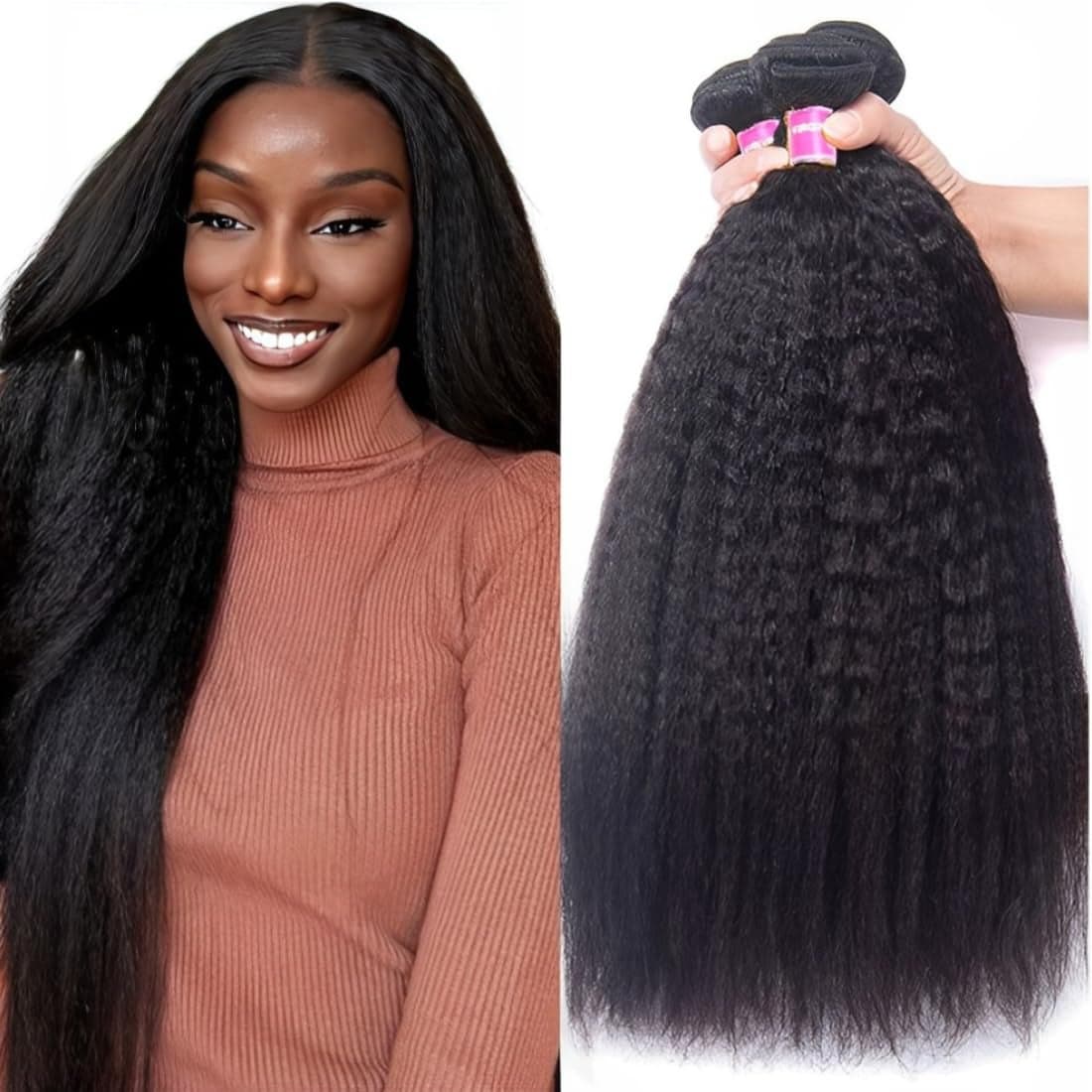 UNice Hair 10A Yaki Kinky Straight Human Hair 3 Bundles 100 Unprocessed Mongolian Virgin Human Hair Weave Extensions Natural Color 16 18 20inch