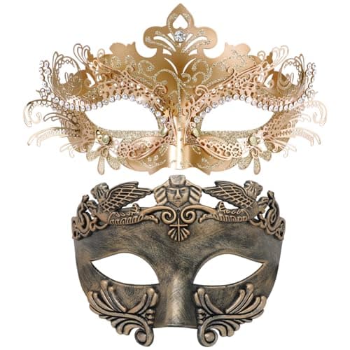 Couple Masquerade Metal Mask Roman Greek Man Mask Venetian Halloween Costume Ball Mask Mardi Gras Mask Cosplay Party Mask