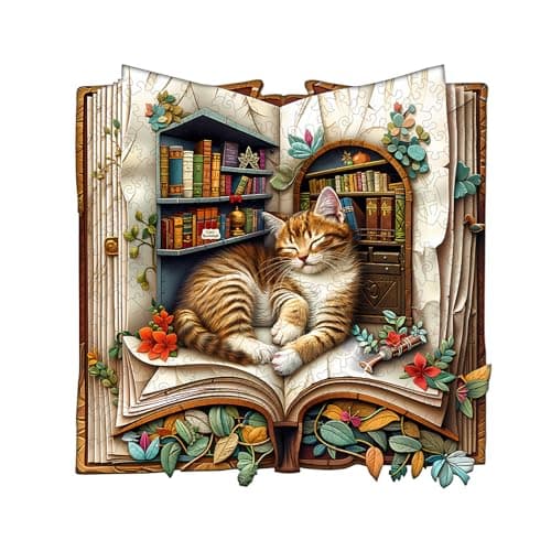 AEEKDOOK Wooden Puzzles for Adults Cat in The Book Wood Puzzles Adult Unique Animal Shape Wooden Jigsaw Puzzles for Adults Birthday Gifts for Puzzle Lovers Family 106 104in 200 Pieces