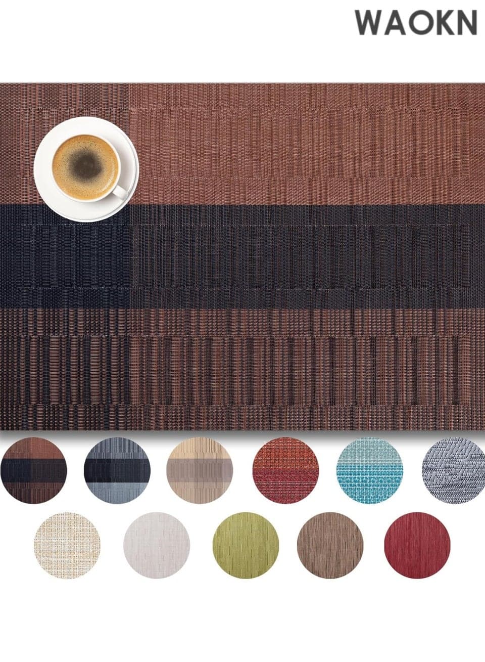 Placemats Set of 4 - Easy Clean Woven Vinyl Placemats for Dining Table, Indoor/Outdoor Place Mats, Washable PVC Table Mats (Ombre Brown Black)