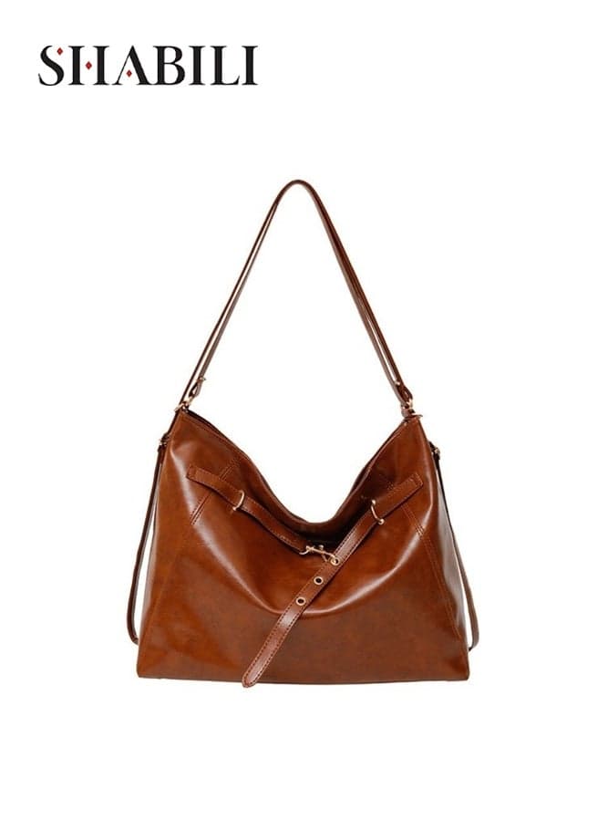 Women's Large Capacity PU Shoulder Bag, Ladies Bag Handbag Tote Bags Satchel Bag, Casual Soft Hobo Office Commuter Shoulder Bag for Work, Travel, Shopping and Daily Use for Girls and Women (Brown)