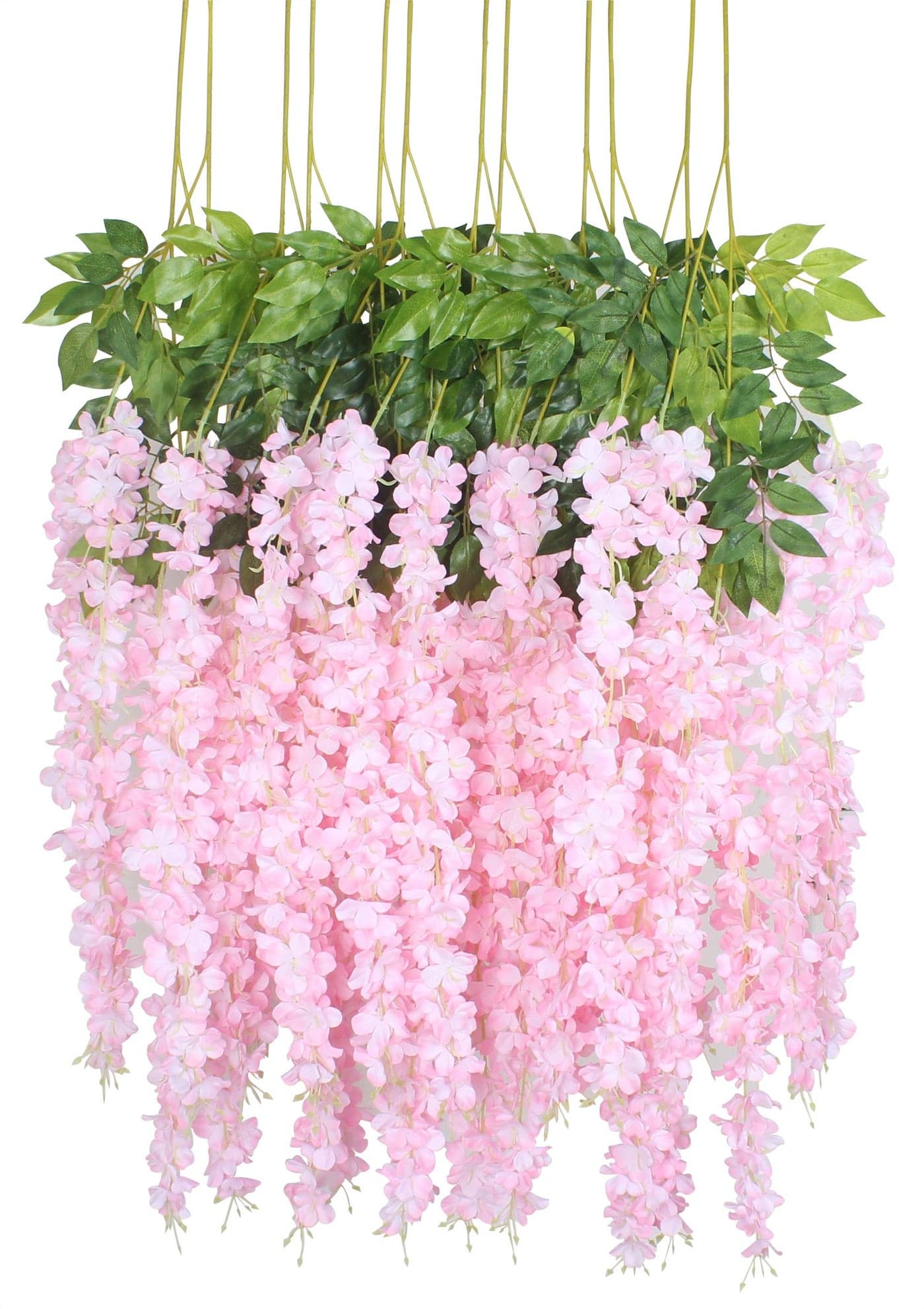 Duovlo 12 Piece Artificial Silk Wisteria Vine 36 Feet Ratta Hanging Flower Garland String Home Party Wedding Decor Light Pink