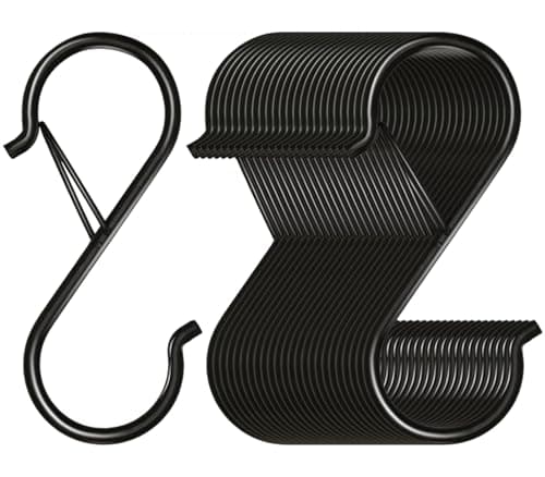 Waitkey 32 Pack S Hooks for Hanging 35 inch Heavy Duty Metal S Hooks with Safety Buckle S Shaped Hooks Pot Rack Closet Hooks for Hanging Plants Clothes Kitchen Utensil Pots Pans Bags Black