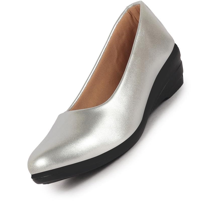 FAUSTO FST FJDWC-7034 SILVER-38 Women Silver Shiny Platform Wedge Heel Bellies for Party|Evening Sandals|Formal Dress Ballerina|Anti Skid Sole (5 UK)