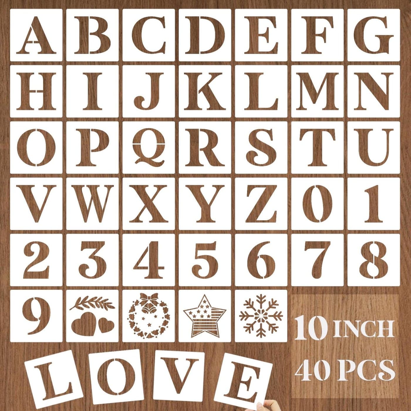 YEAJON 10 Inch Letter Stencils and Numbers 40 Pcs Alphabet Drawing Templates Reusable Plastic Art Craft Stencils for Painting on Wood Wall Fabric Rock Signage Door Porch