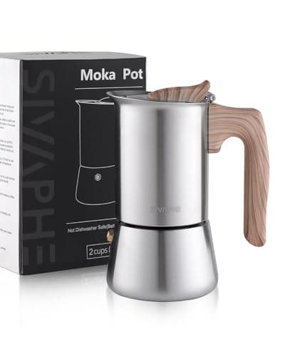 Sivaphe Stovetop Espresso Maker StainlessSteel 35 oz 12 Cup Coffee Maker Induction Moka Pot 100ml Moka Campaing Coffee Pot Induction Italian Mocha Pot with Stepbystep Instructions1 Cup50ml