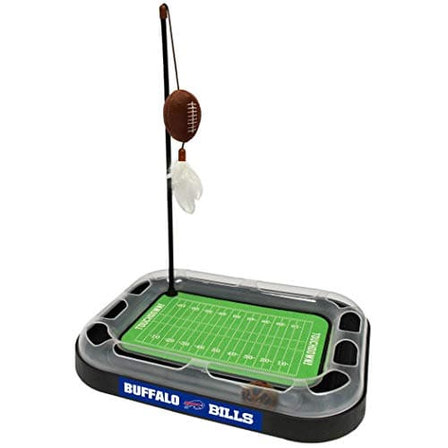Pets First Cat Feather Toy DALLAS COWBOYS FOOTBALL FIELD CAT SCRATCHER TOY with CATNIP Filled Plush FOOTBALL Toy & Feather Cat Toy hanging, Jingle Bell INTERACTIVE BALL Cat Chasing 5-in-1 KITTY Toy